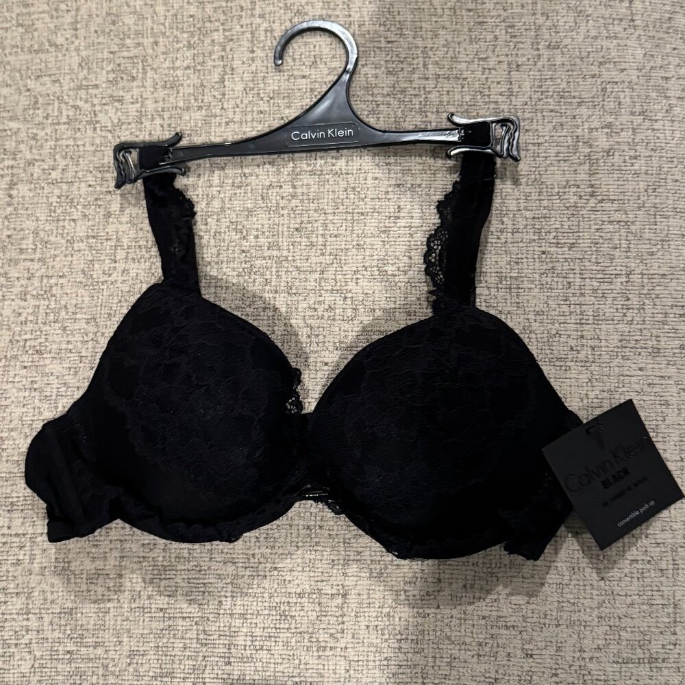 Calvin Klein F3410 CK BLACK Label Convertible Push Up Bra Spaghetti New - 36B